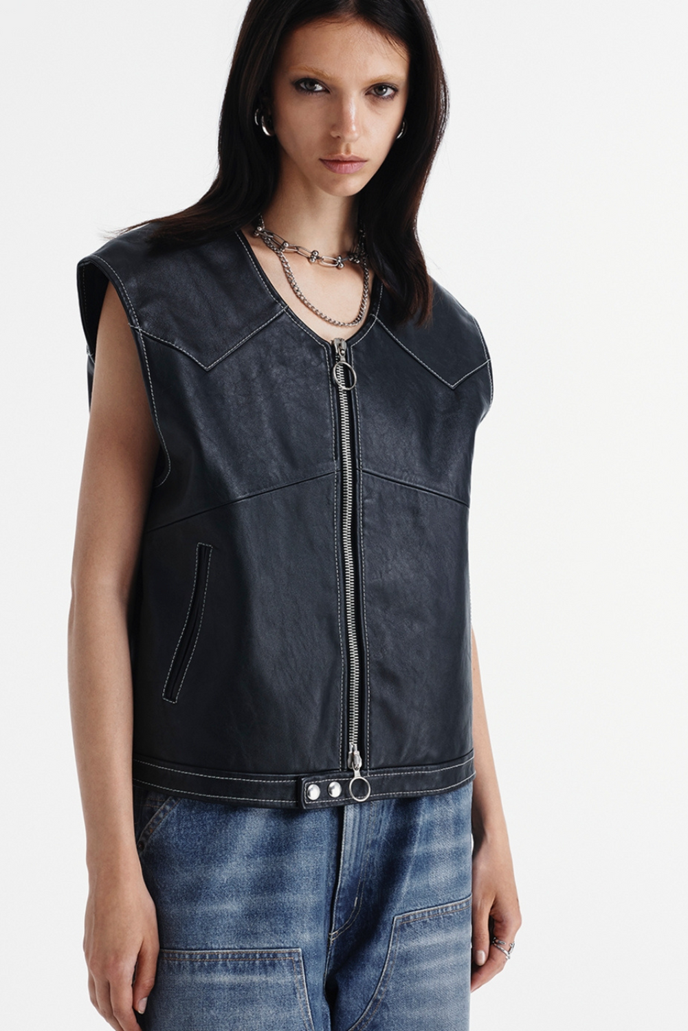 LEATHER VEST 000AIS Jacket by Washington Dee Cee