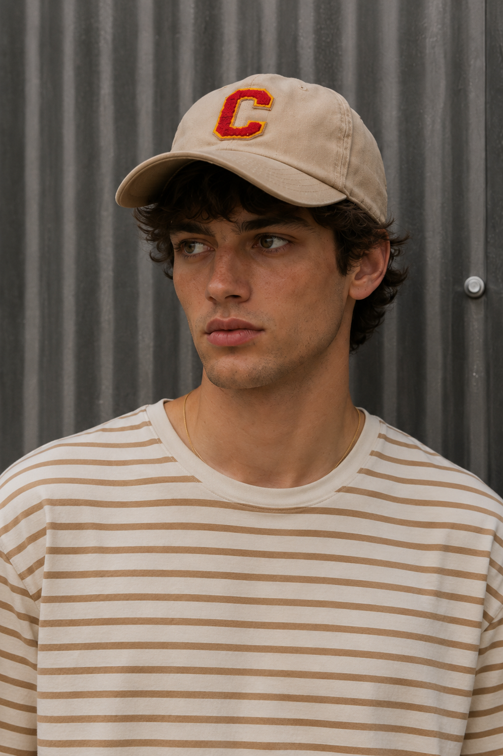 'C' LOGO BASEBALL HAT BEIGE/R by Clan Upstairs Private Label