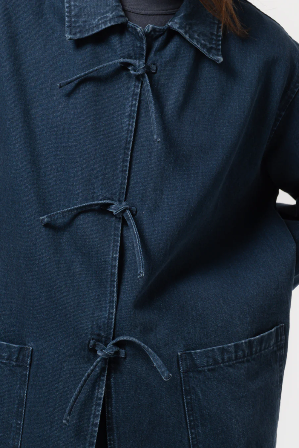 LONG WORKER JACKET WITH TIES BLUE by EAT DUST
