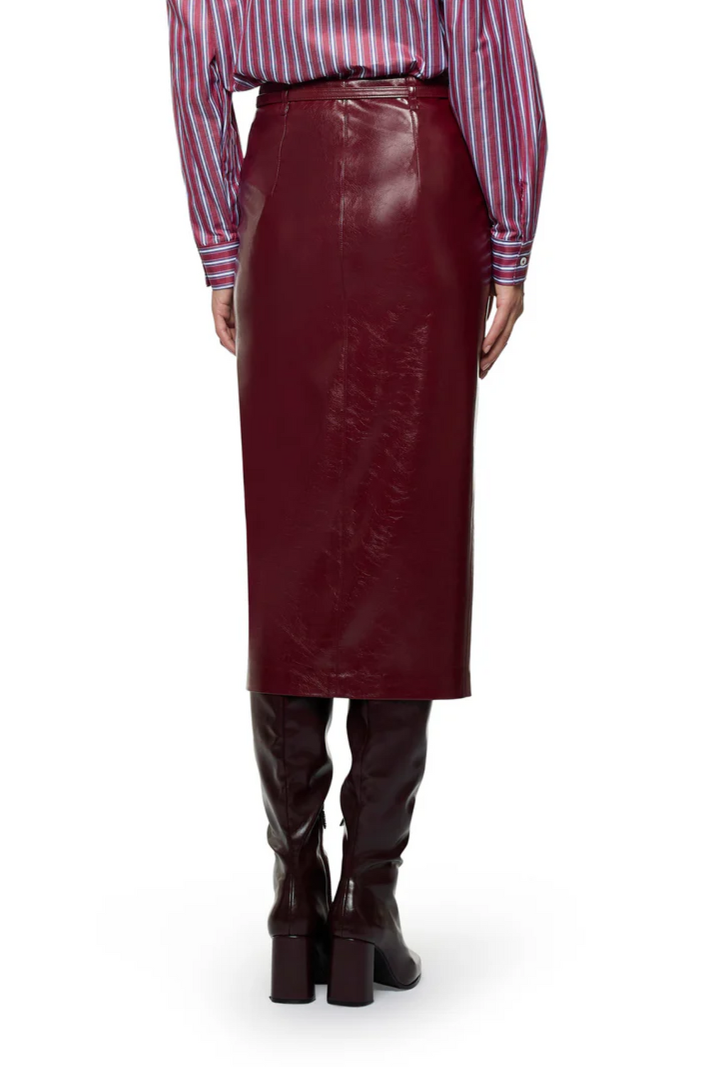 PENCIL BELTED VEGAN DARK CHERRY Skirt by Simona Corsellini