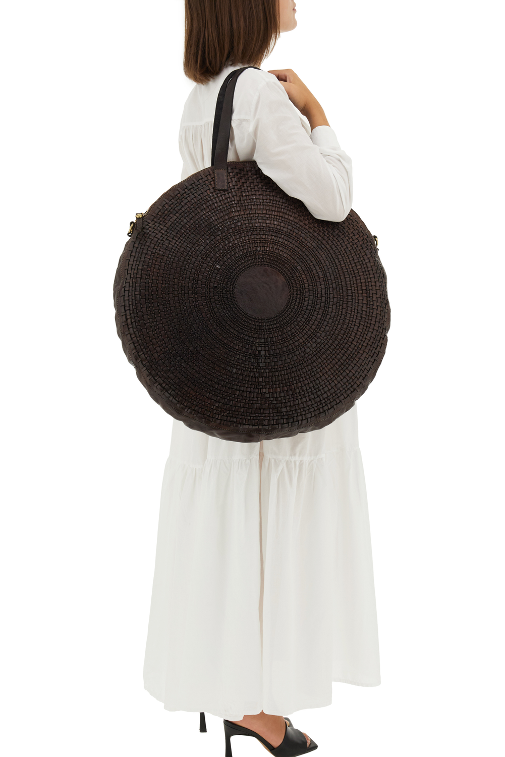 TONDA MAXI BROWN WOVEN shoulder bag by Campomaggi