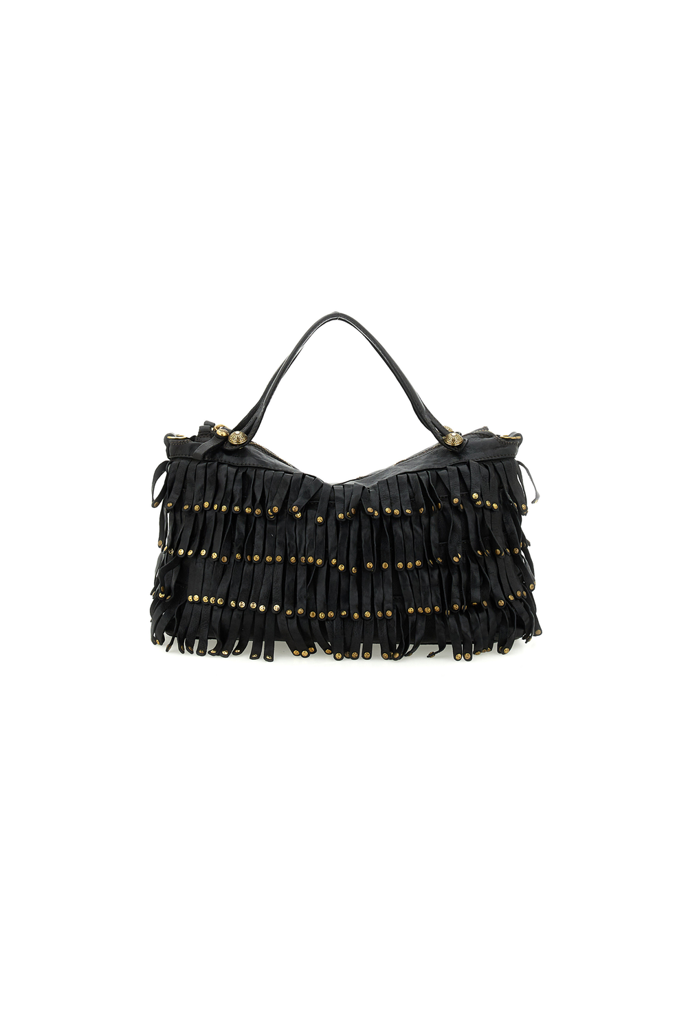 MELISSA BLACK FRINGED STUDDED handbag by Campomaggi