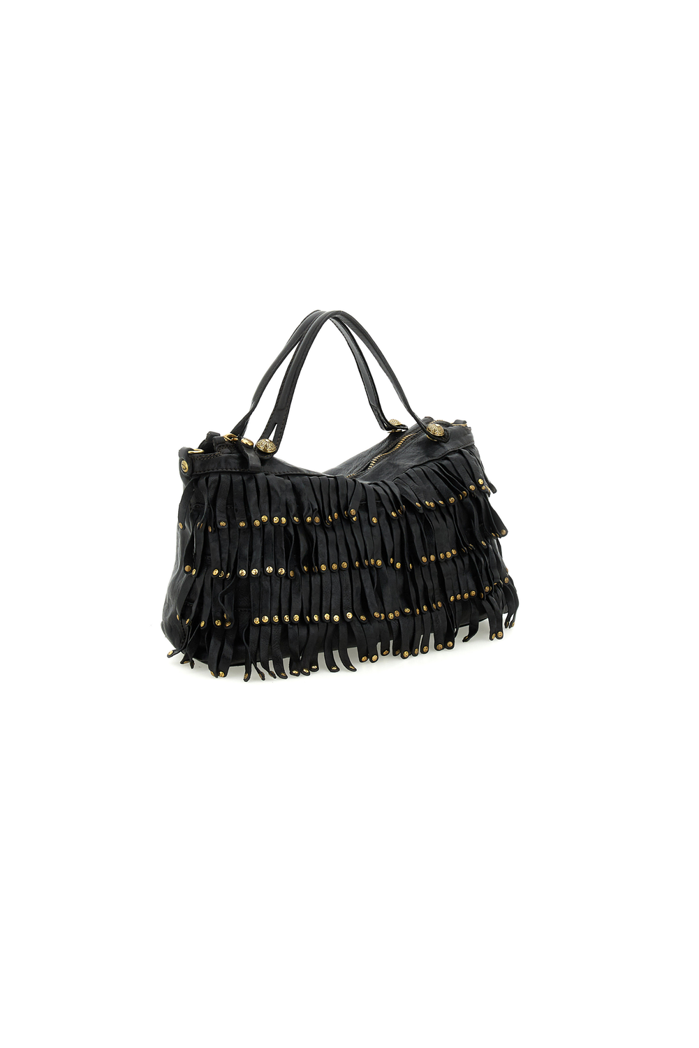 MELISSA BLACK FRINGED STUDDED handbag by Campomaggi