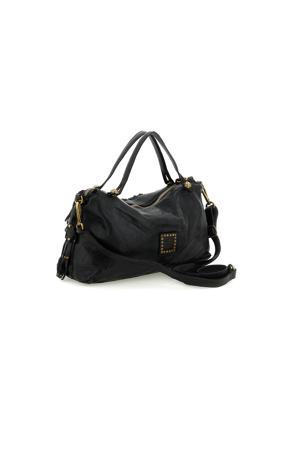 MELISSA BLACK FRINGED STUDDED handbag by Campomaggi