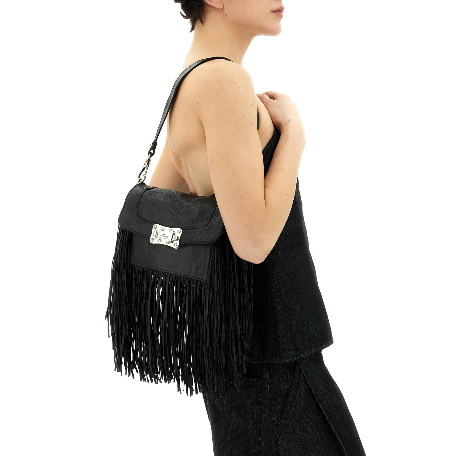 AGNESE BLACK FRINGED shoulder bag by Campomaggi
