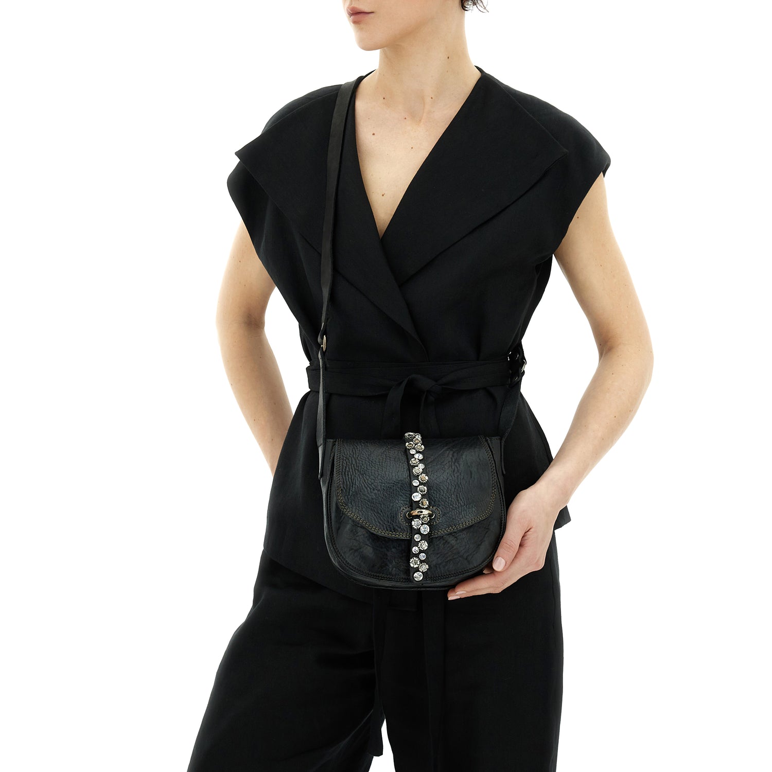 LINDA BLACK SADDLE cross body bag by Campomaggi