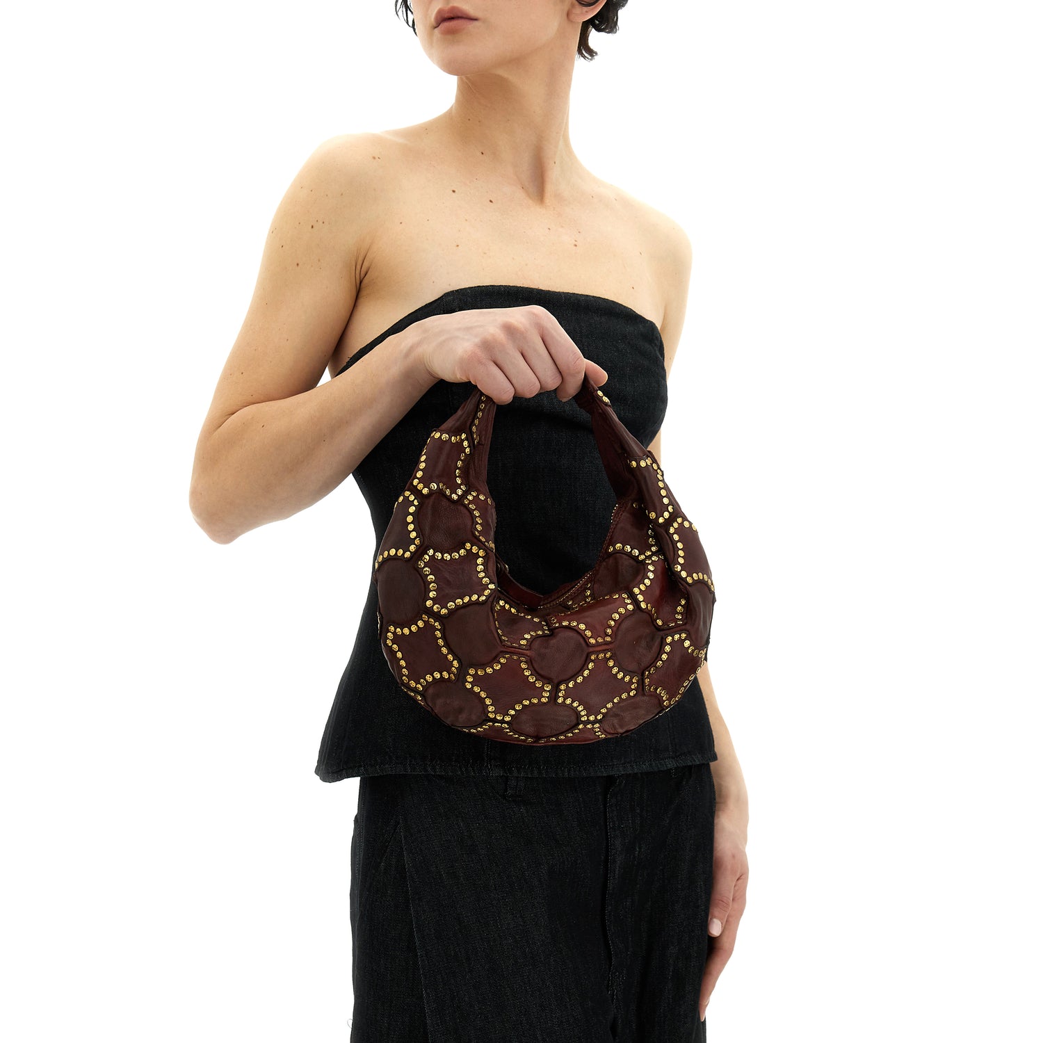 MARISA M BURGUNDY STUDDED shoulder bag by Campomaggi