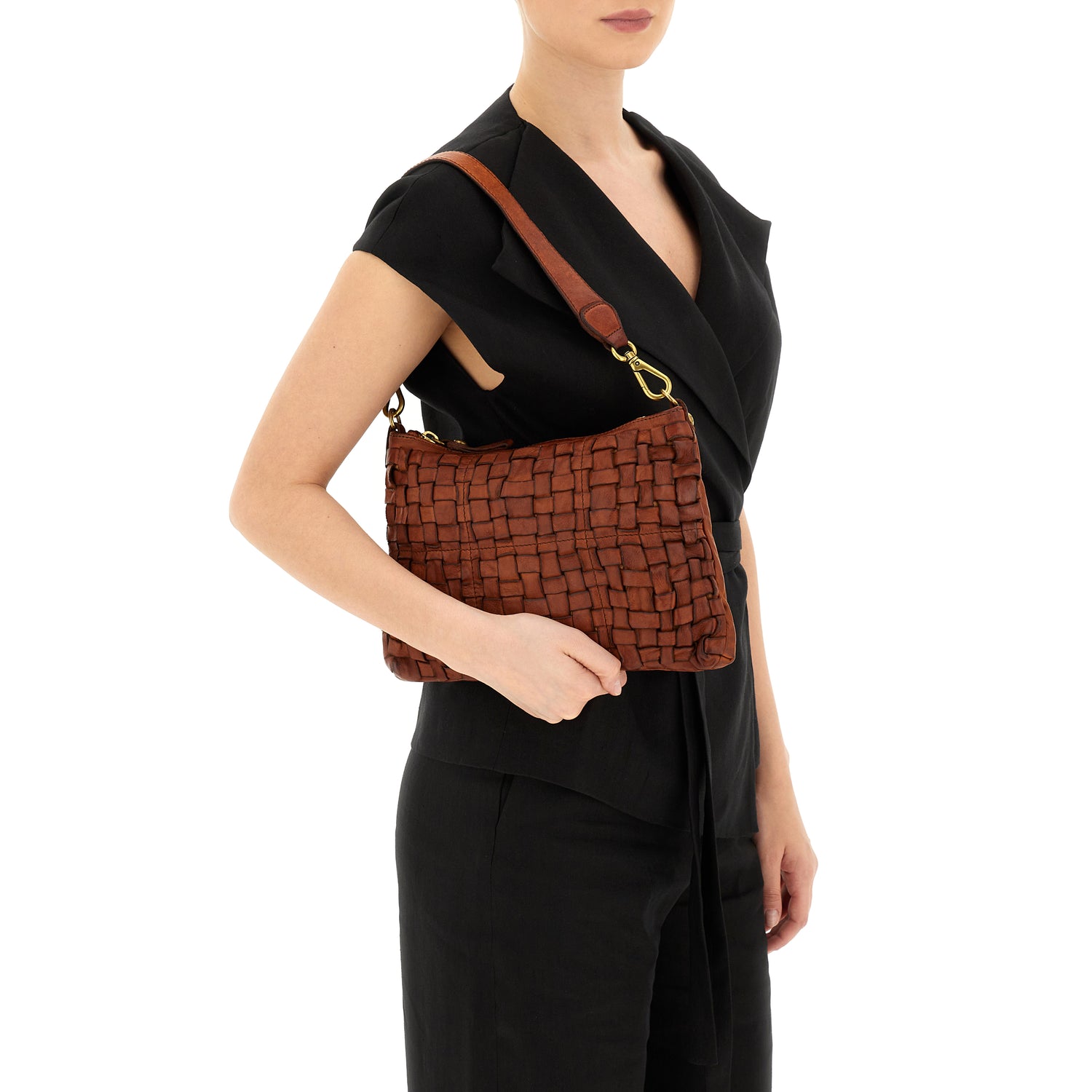 CARLA M COGNAC WOVEN shoulder bag by Campomaggi