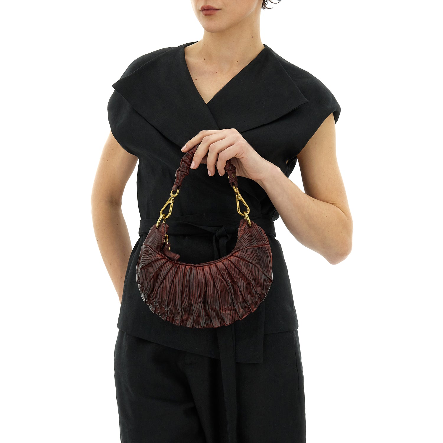 LUNA XS BURGUNDY PLEATED shoulder bag by Campomaggi