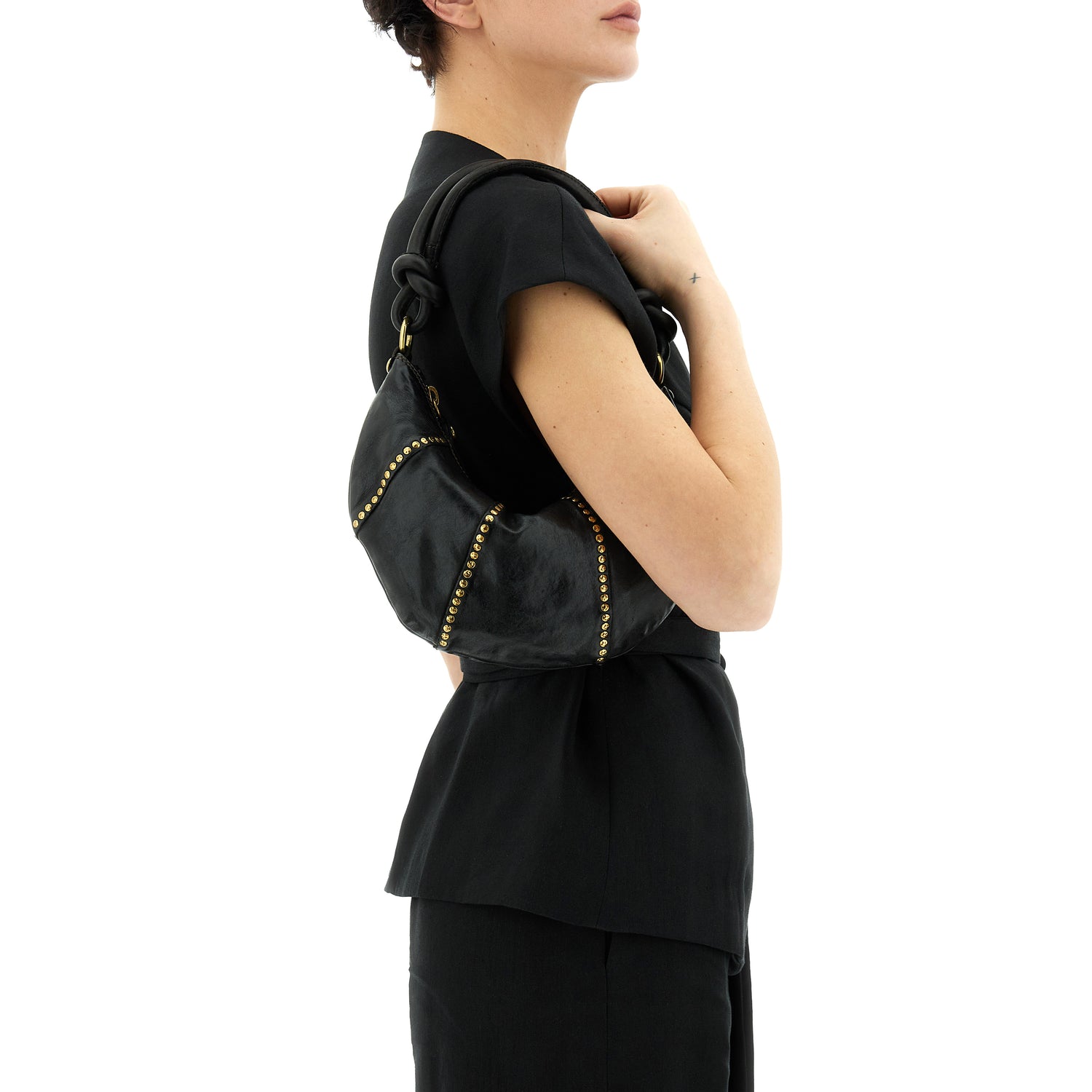 SOLE M BLACK STUDDED shoulder bag by Campomaggi
