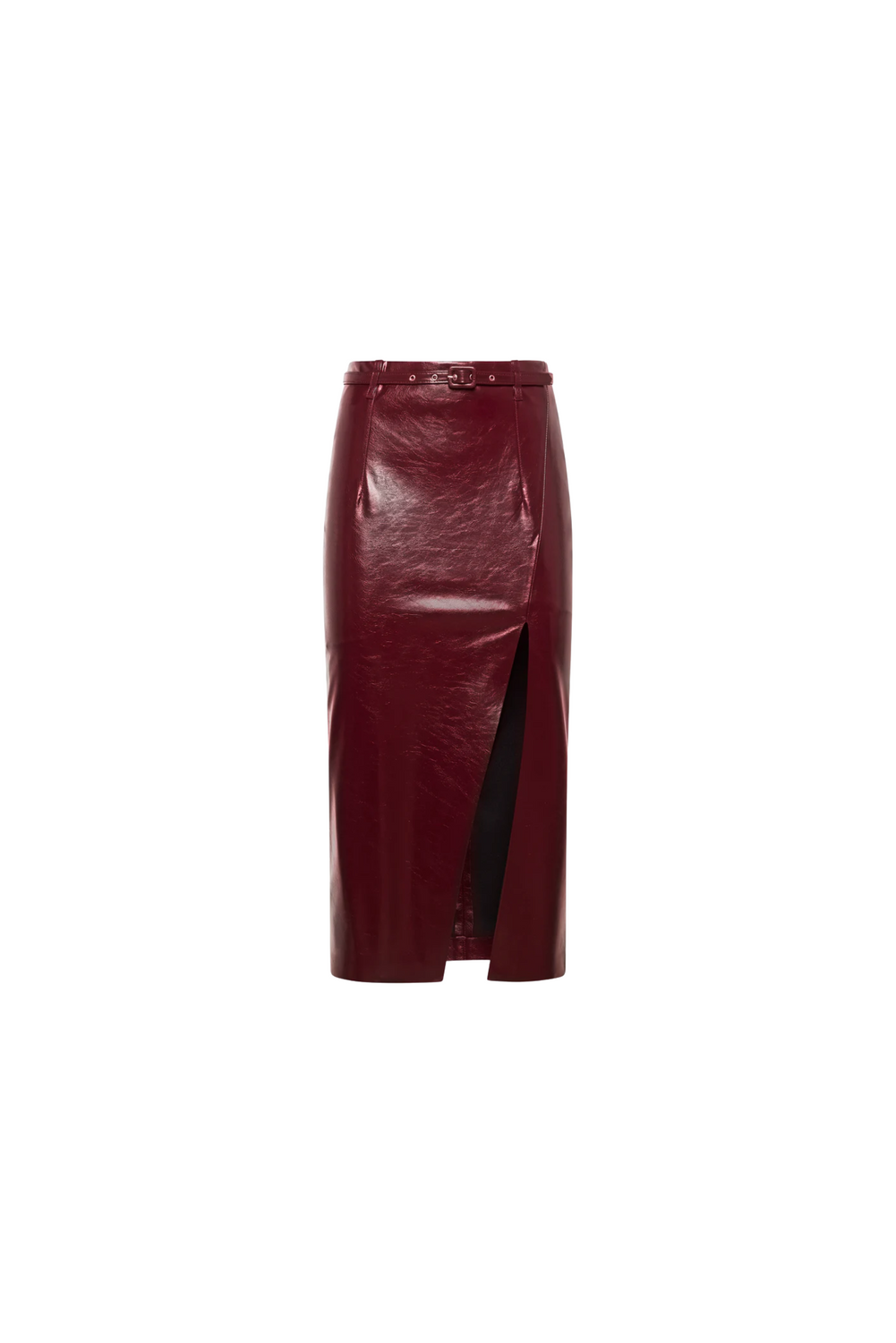 PENCIL BELTED VEGAN DARK CHERRY Skirt by Simona Corsellini